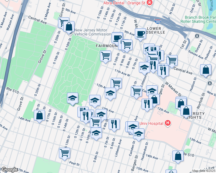 map of restaurants, bars, coffee shops, grocery stores, and more near 210 South 9th Street in Newark