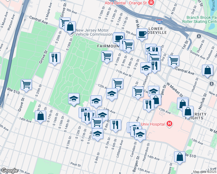map of restaurants, bars, coffee shops, grocery stores, and more near in Newark