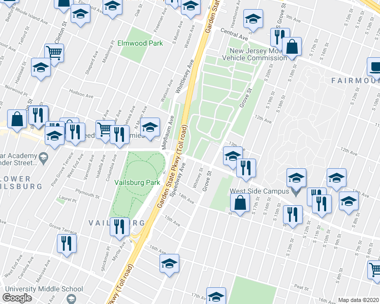 map of restaurants, bars, coffee shops, grocery stores, and more near 618 Route 510 in Newark