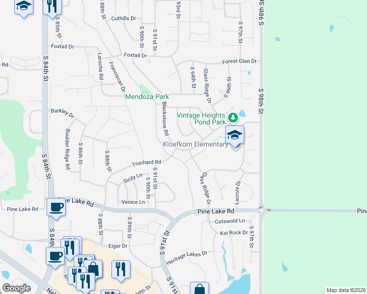 map of restaurants, bars, coffee shops, grocery stores, and more near 6549 Blackstone Road in Lincoln