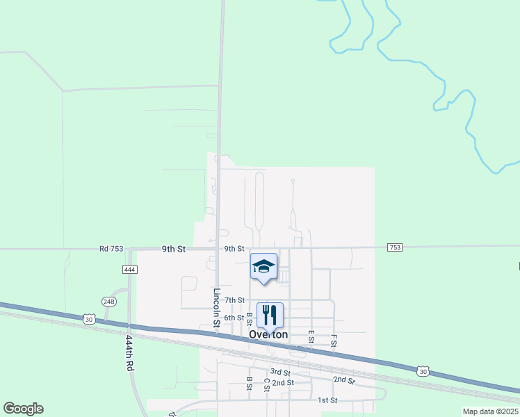 map of restaurants, bars, coffee shops, grocery stores, and more near 27 Area Trailer Park in Overton