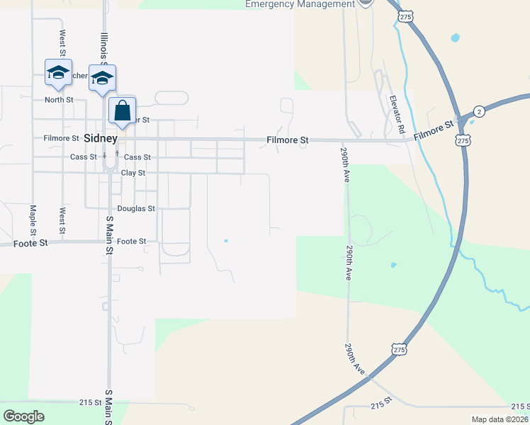 map of restaurants, bars, coffee shops, grocery stores, and more near 507-699 Walnut Street in Sidney