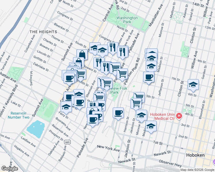 map of restaurants, bars, coffee shops, grocery stores, and more near 246 New York Avenue in Jersey City