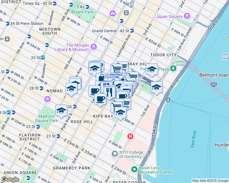map of restaurants, bars, coffee shops, grocery stores, and more near in New York