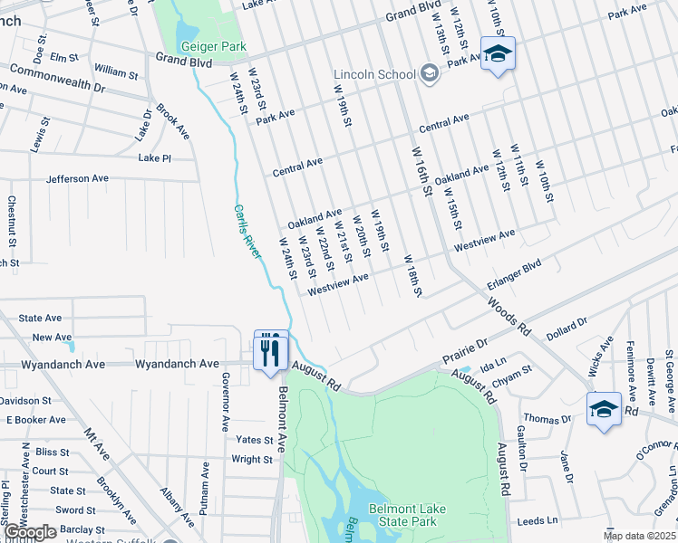 map of restaurants, bars, coffee shops, grocery stores, and more near 331 West 22nd Street in Deer Park