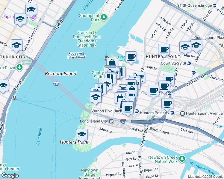 map of restaurants, bars, coffee shops, grocery stores, and more near 4-75 48th Avenue in Queens