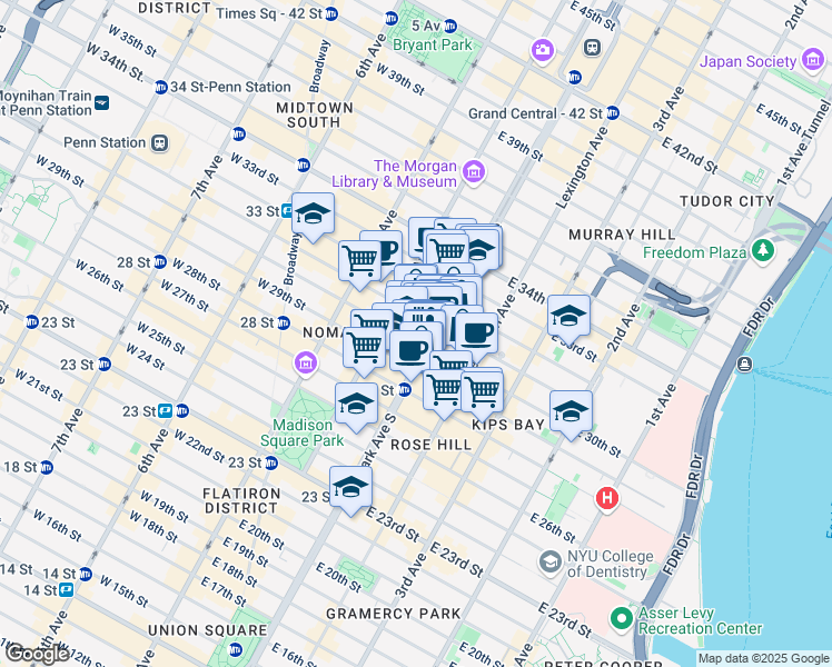 map of restaurants, bars, coffee shops, grocery stores, and more near in New York