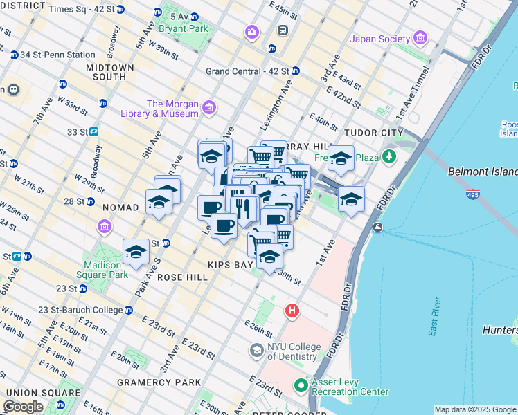 map of restaurants, bars, coffee shops, grocery stores, and more near in New York
