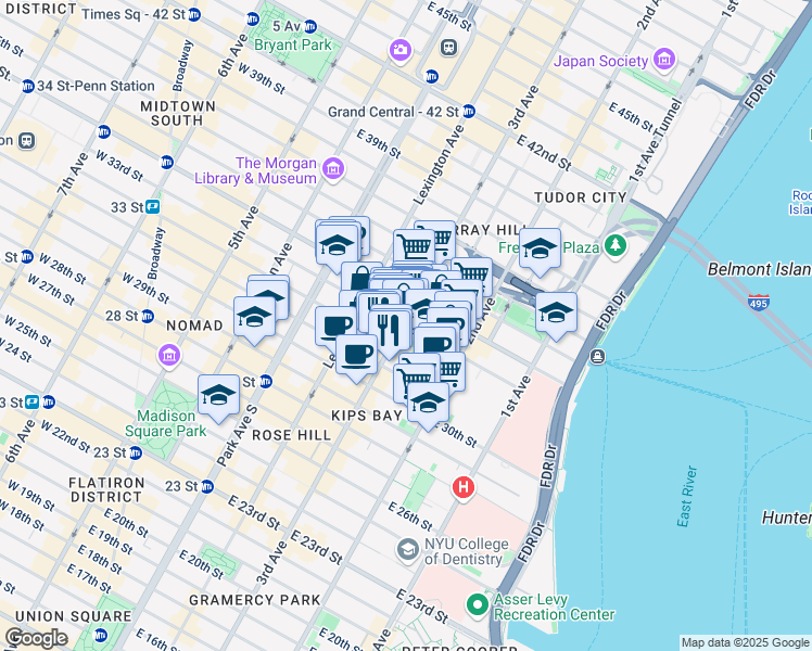 map of restaurants, bars, coffee shops, grocery stores, and more near in New York