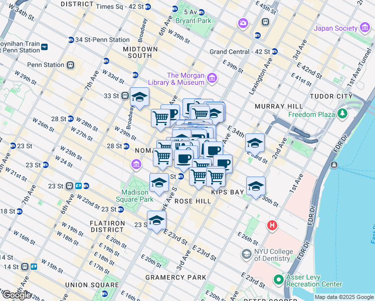 map of restaurants, bars, coffee shops, grocery stores, and more near in New York