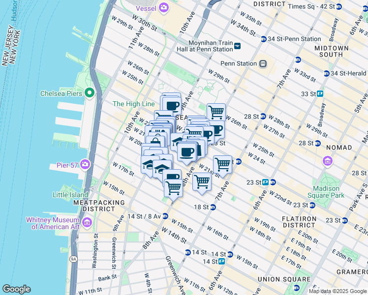 map of restaurants, bars, coffee shops, grocery stores, and more near 326 West 21st Street in New York