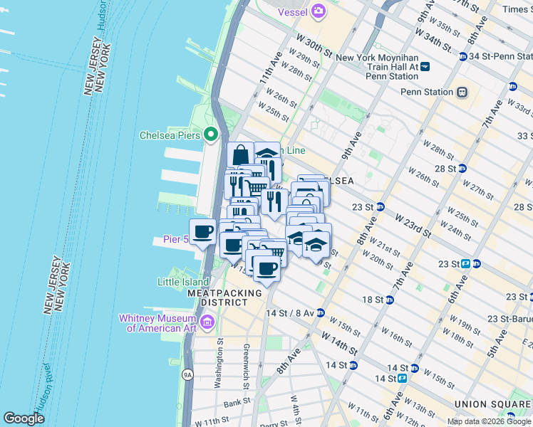 map of restaurants, bars, coffee shops, grocery stores, and more near in New York