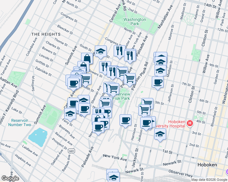 map of restaurants, bars, coffee shops, grocery stores, and more near 246 New York Avenue in Jersey City