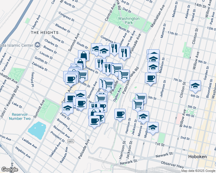 map of restaurants, bars, coffee shops, grocery stores, and more near 246 New York Avenue in Jersey City
