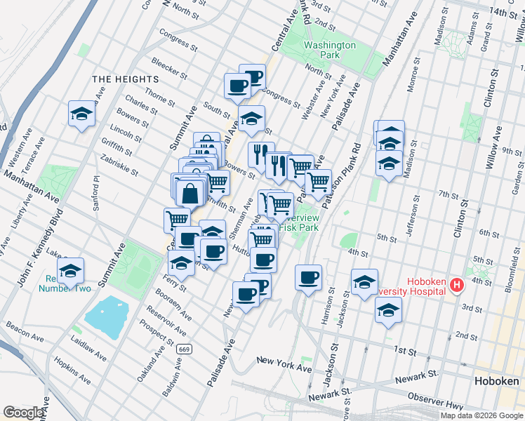 map of restaurants, bars, coffee shops, grocery stores, and more near 176 Webster Avenue in Jersey City
