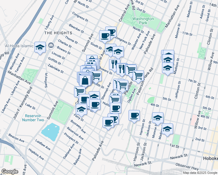 map of restaurants, bars, coffee shops, grocery stores, and more near 176 Webster Avenue in Jersey City