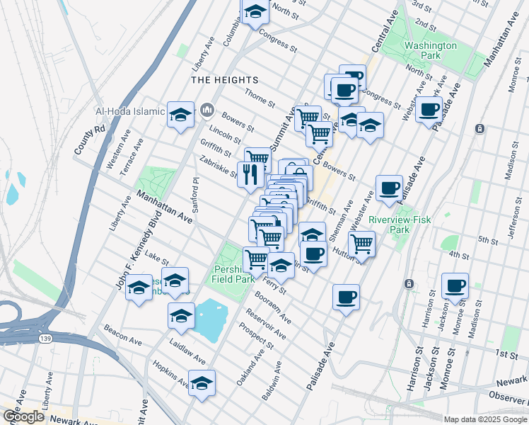 map of restaurants, bars, coffee shops, grocery stores, and more near 28 Sherman Place in Jersey City