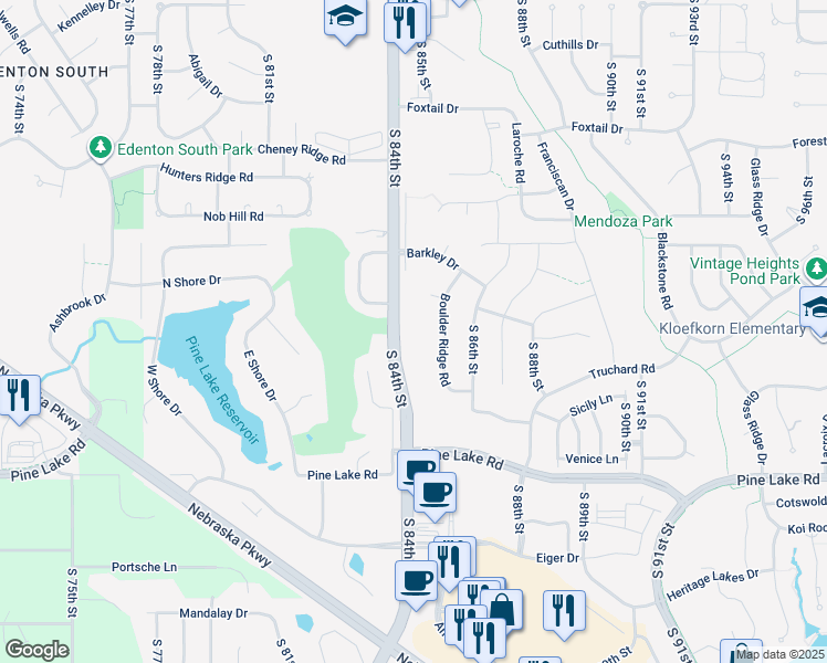 map of restaurants, bars, coffee shops, grocery stores, and more near 6610 South 84th Street in Lincoln