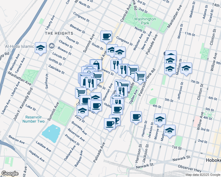 map of restaurants, bars, coffee shops, grocery stores, and more near 176 Webster Avenue in Jersey City