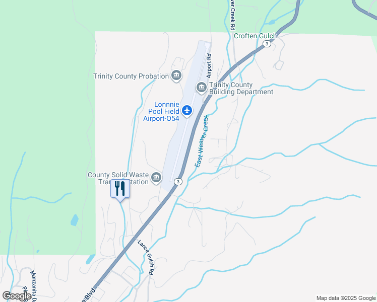 map of restaurants, bars, coffee shops, grocery stores, and more near Trinity Lake Blvd in Weaverville