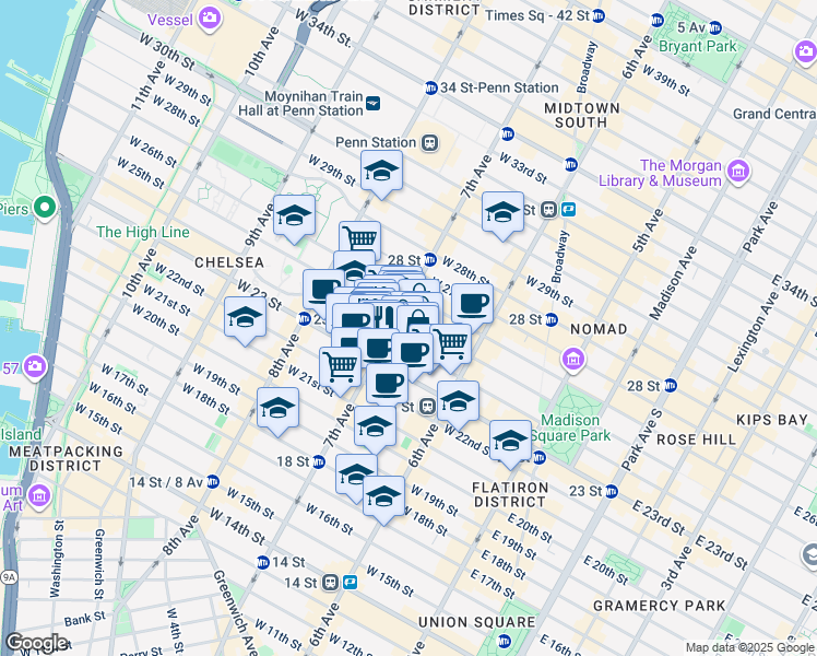 map of restaurants, bars, coffee shops, grocery stores, and more near in New York