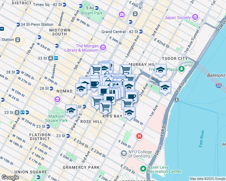 map of restaurants, bars, coffee shops, grocery stores, and more near in New York