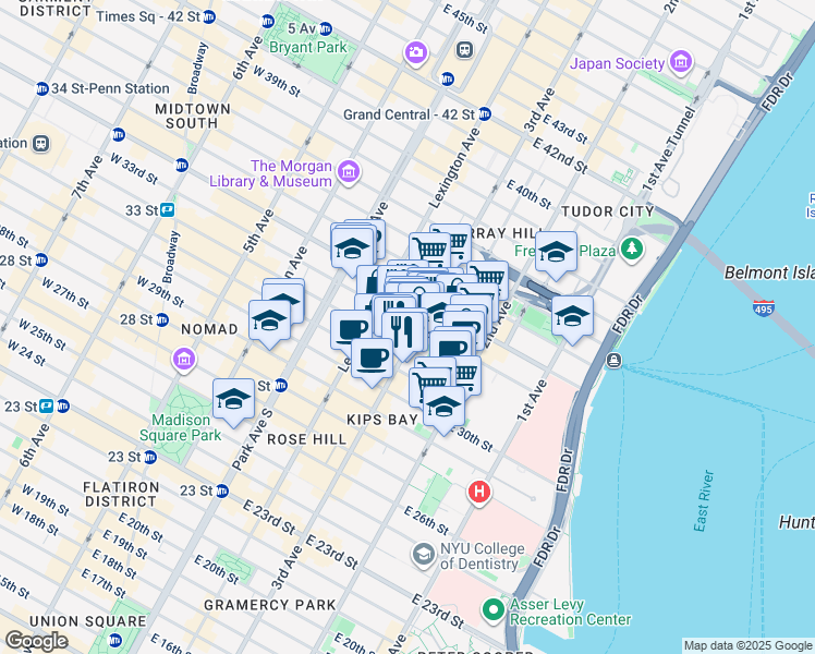 map of restaurants, bars, coffee shops, grocery stores, and more near in New York