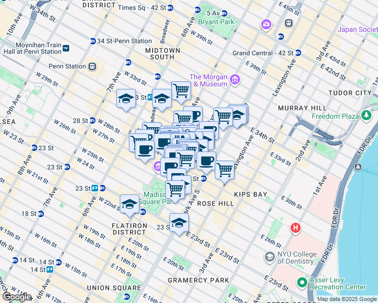 map of restaurants, bars, coffee shops, grocery stores, and more near in New York