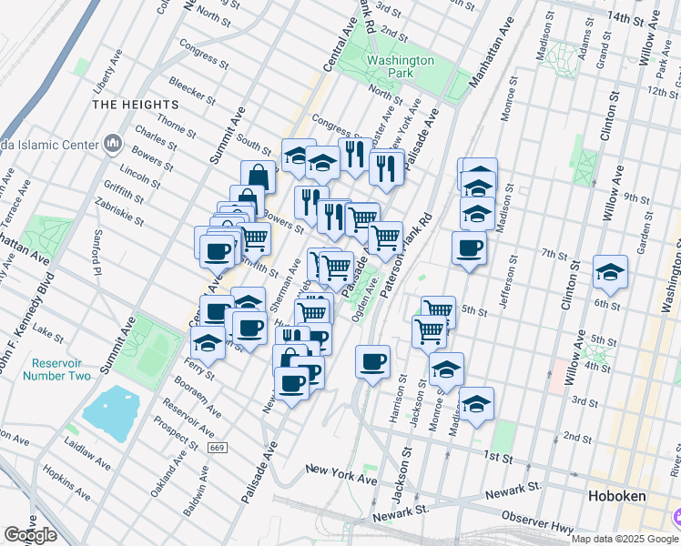 map of restaurants, bars, coffee shops, grocery stores, and more near 246 New York Avenue in Jersey City