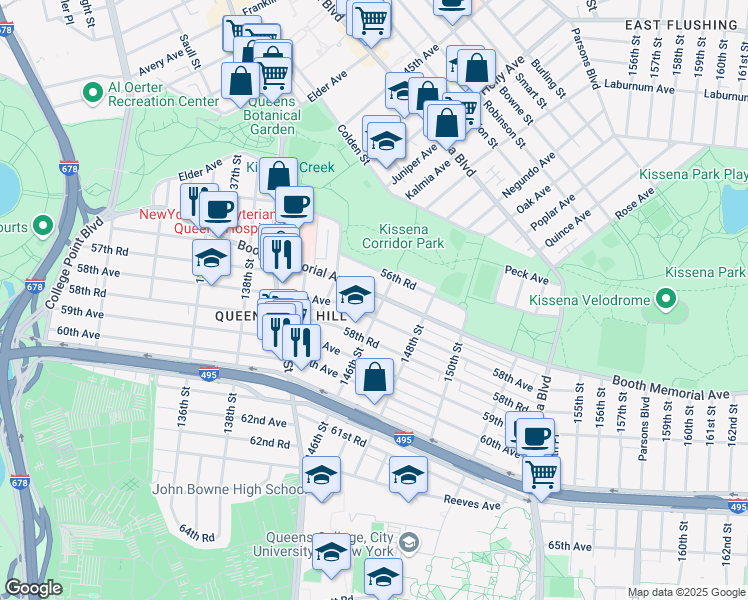 map of restaurants, bars, coffee shops, grocery stores, and more near 58-02 146th Street in Queens