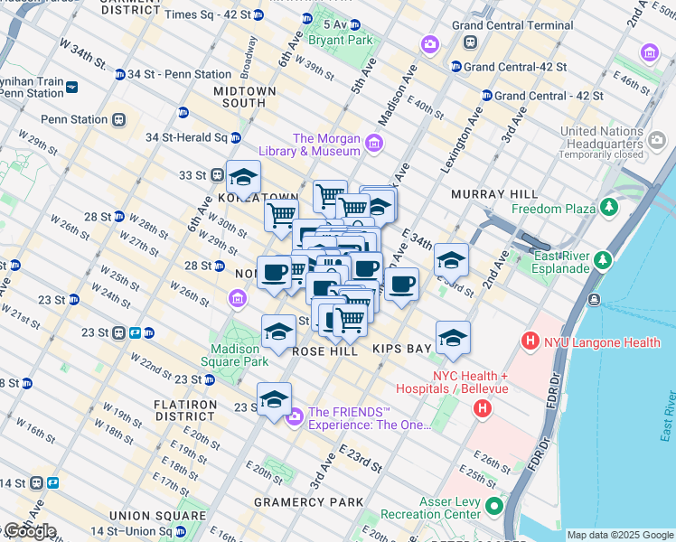 map of restaurants, bars, coffee shops, grocery stores, and more near in New York