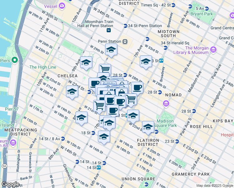 map of restaurants, bars, coffee shops, grocery stores, and more near in New York