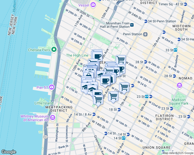 map of restaurants, bars, coffee shops, grocery stores, and more near 326 West 21st Street in New York