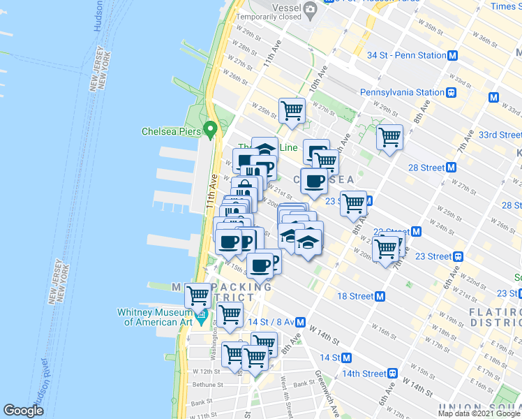 map of restaurants, bars, coffee shops, grocery stores, and more near in New York