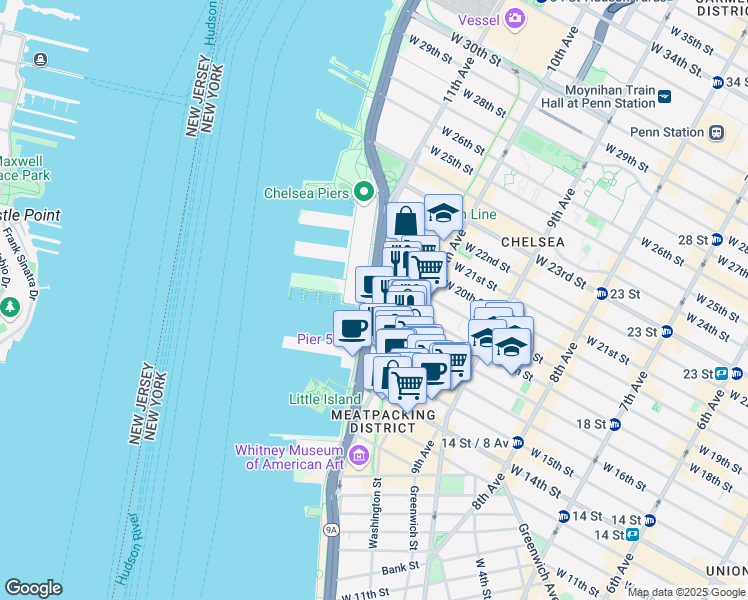 map of restaurants, bars, coffee shops, grocery stores, and more near in New York