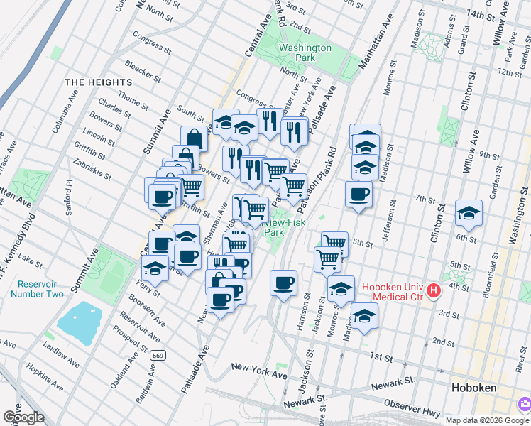 map of restaurants, bars, coffee shops, grocery stores, and more near 246 New York Avenue in Jersey City