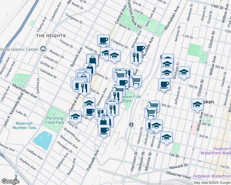 map of restaurants, bars, coffee shops, grocery stores, and more near 246 New York Avenue in Jersey City