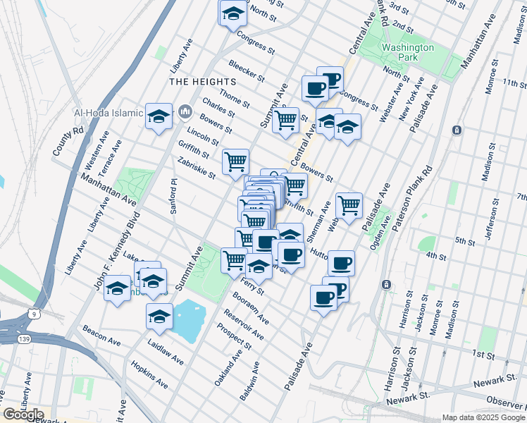 map of restaurants, bars, coffee shops, grocery stores, and more near 281 County Road 663 in Jersey City