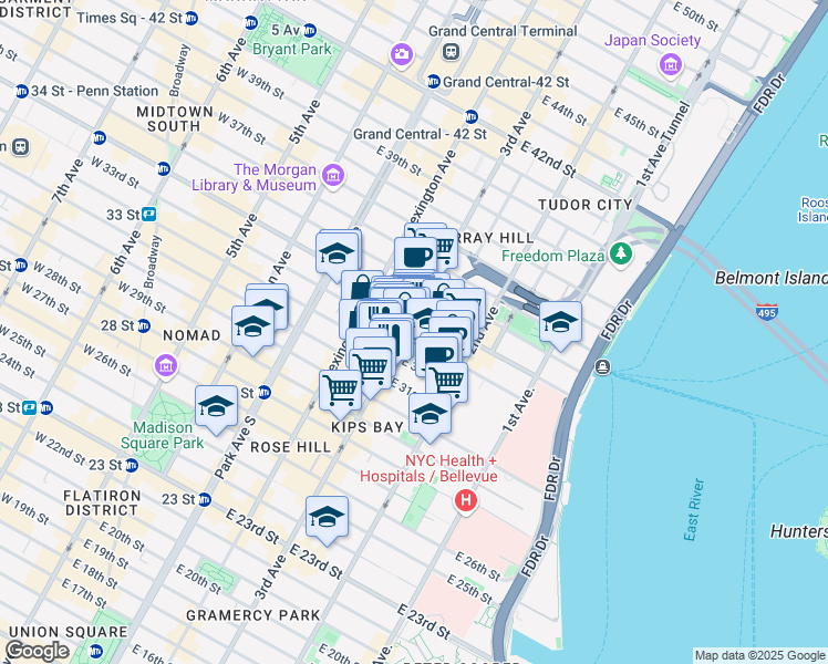 map of restaurants, bars, coffee shops, grocery stores, and more near in New York