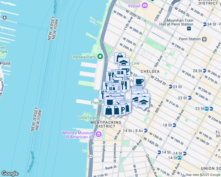 map of restaurants, bars, coffee shops, grocery stores, and more near 515 West 18th Street in New York