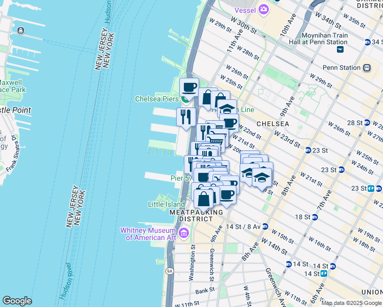 map of restaurants, bars, coffee shops, grocery stores, and more near 260 11th Avenue in New York