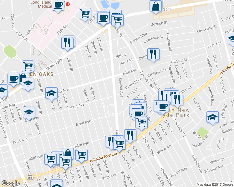 map of restaurants, bars, coffee shops, grocery stores, and more near 80-63 Langdale Street in Queens