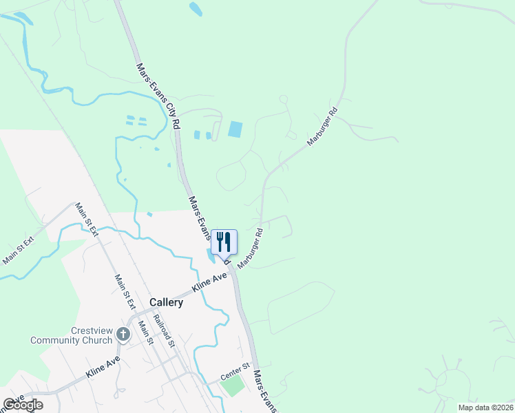 map of restaurants, bars, coffee shops, grocery stores, and more near 125 Marburger Road in Evans City