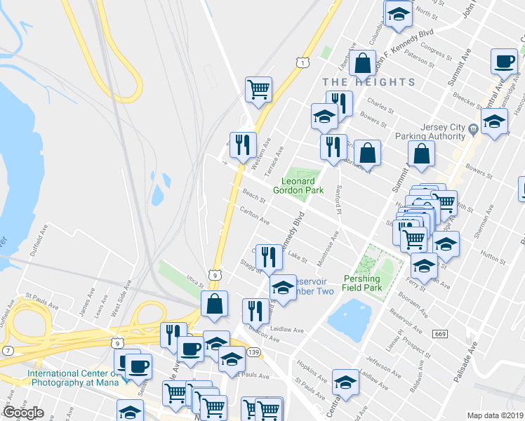 map of restaurants, bars, coffee shops, grocery stores, and more near 227 Liberty Avenue in Jersey City