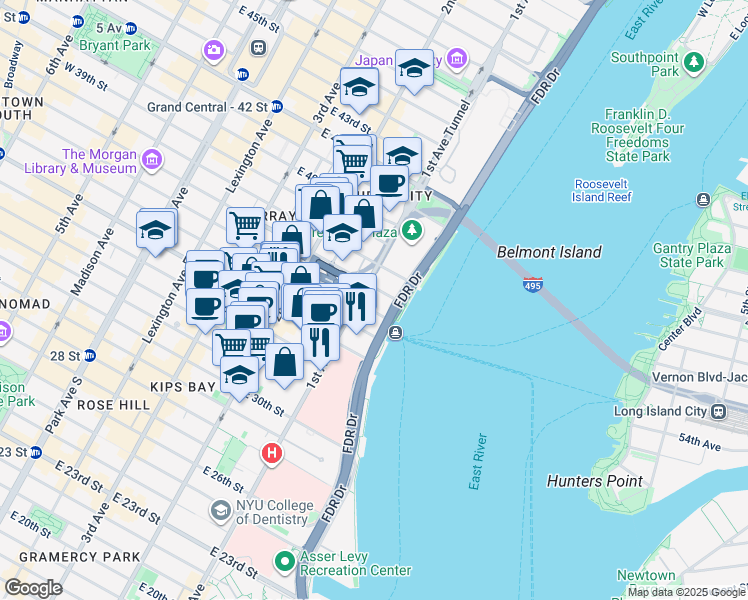 map of restaurants, bars, coffee shops, grocery stores, and more near 630 1st Avenue in New York
