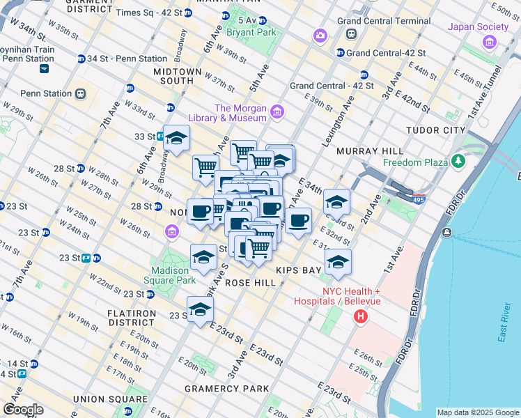 map of restaurants, bars, coffee shops, grocery stores, and more near in New York