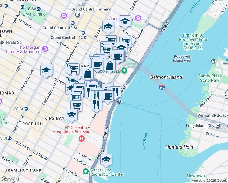 map of restaurants, bars, coffee shops, grocery stores, and more near 630 1st Avenue in New York