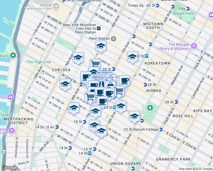 map of restaurants, bars, coffee shops, grocery stores, and more near in New York
