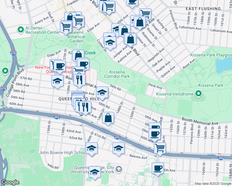 map of restaurants, bars, coffee shops, grocery stores, and more near 146-17 58th Avenue in Queens