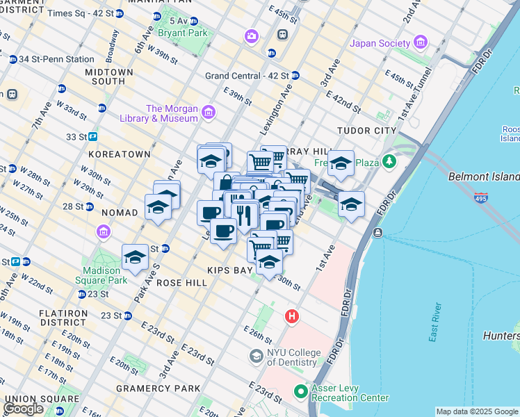 map of restaurants, bars, coffee shops, grocery stores, and more near in New York